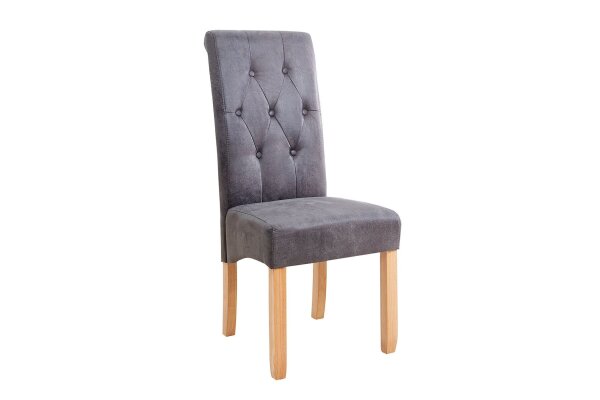 Chaise de salle à manger Gris Tissu Bois sans accoudoirs style colonial
