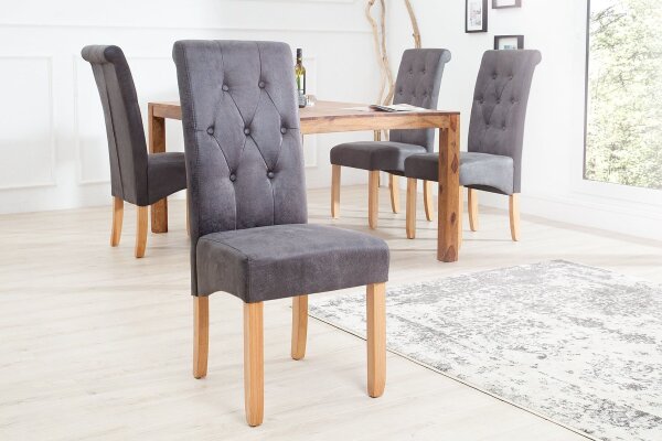 Chaise de salle à manger Gris Tissu Bois sans accoudoirs style colonial