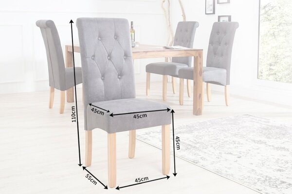 Chaise de salle à manger Gris Tissu Bois sans accoudoirs style colonial