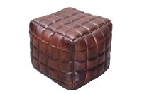 Tabouret Cuir Marron L : 40 cm Cube avec piqûres...