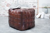 Tabouret Cuir Marron L : 40 cm Cube avec piqûres...