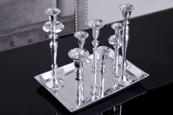 Chandelier pour bougies sur tige 7 pièces plateau argenté baroque