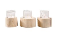 Set de 3 bougies chauffe-plat en teck, verre unique pour...