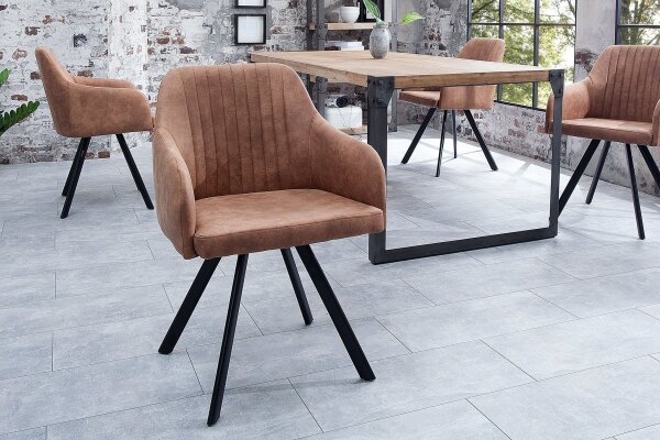 Chaise de salle à manger tissu métal marron noir avec accoudoirs