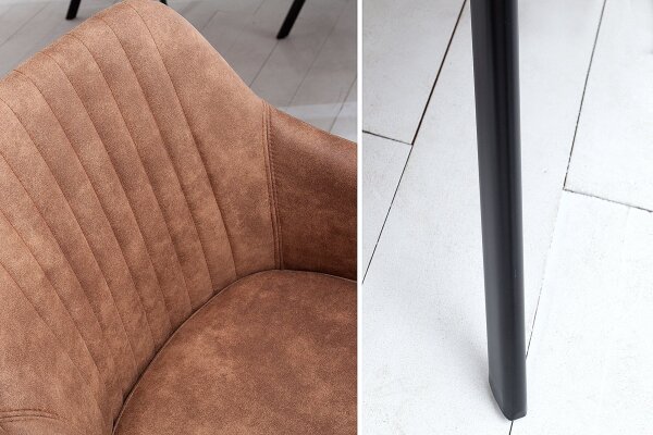 Chaise de salle à manger tissu métal marron noir avec accoudoirs