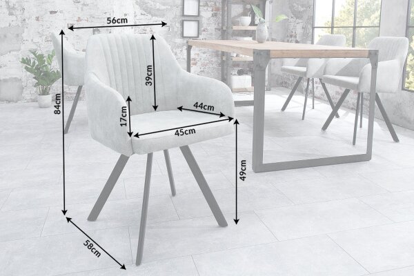 Chaise avec accoudoirs Gris Noir en tissu Métal Salle à manger