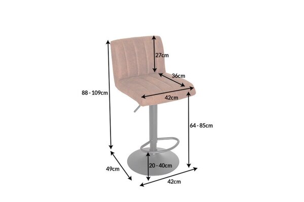 Chaise de comptoir réglable en hauteur Marron Noir Tissu Métal