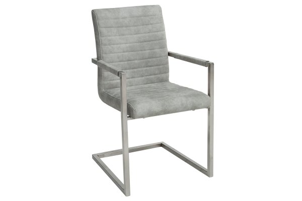 Chaise à piétement luge avec accoudoirs Tissu Acier inoxydable Gris Chrome