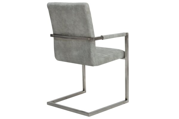 Chaise à piétement luge avec accoudoirs Tissu Acier inoxydable Gris Chrome