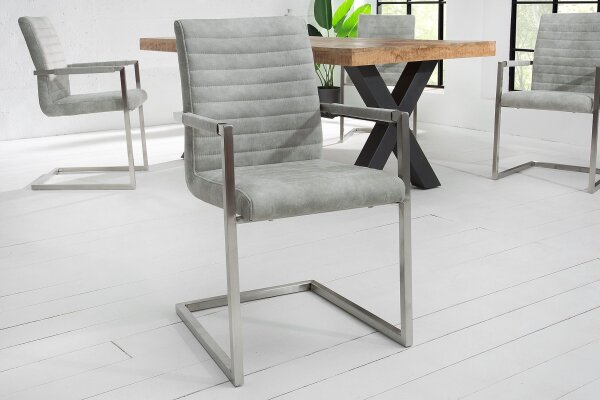 Chaise à piétement luge avec accoudoirs Tissu Acier inoxydable Gris Chrome