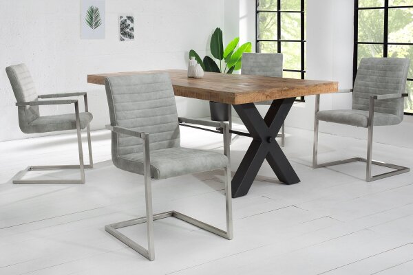 Chaise à piétement luge avec accoudoirs Tissu Acier inoxydable Gris Chrome