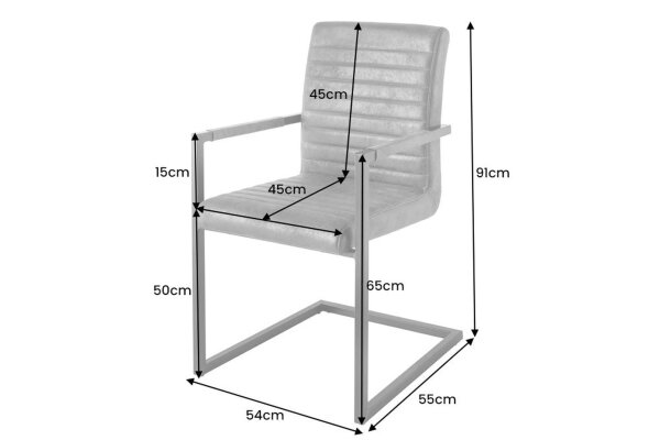 Chaise à piétement luge avec accoudoirs Tissu Acier inoxydable Gris Chrome