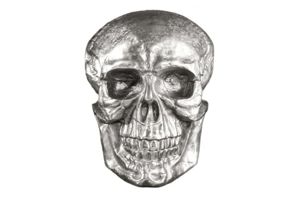 Statue décorative murale Crâne H : 40 cm en métal argenté