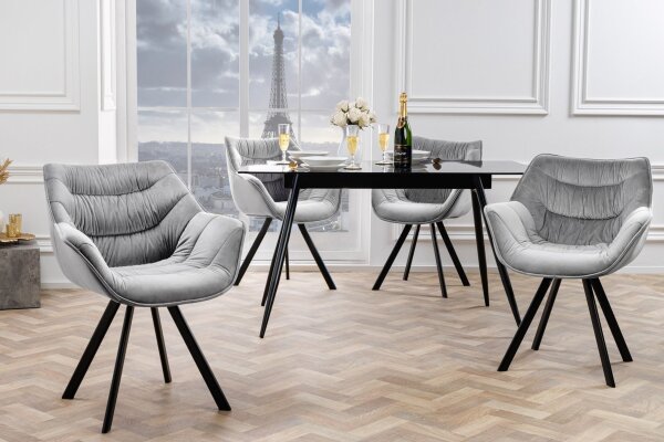 Chaise de salle à manger velours métal gris noir avec accoudoirs