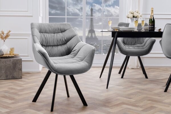 Chaise de salle à manger velours métal gris noir avec accoudoirs