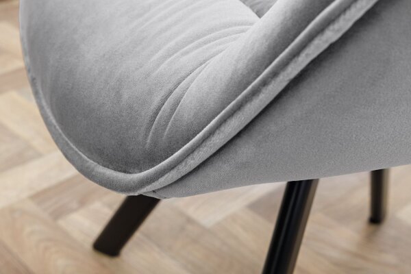 Chaise de salle à manger velours métal gris noir avec accoudoirs