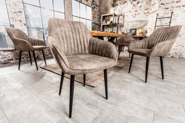 Chaise de salle à manger Taupe Noir L : 60 cm avec accoudoirs Tissu Métal
