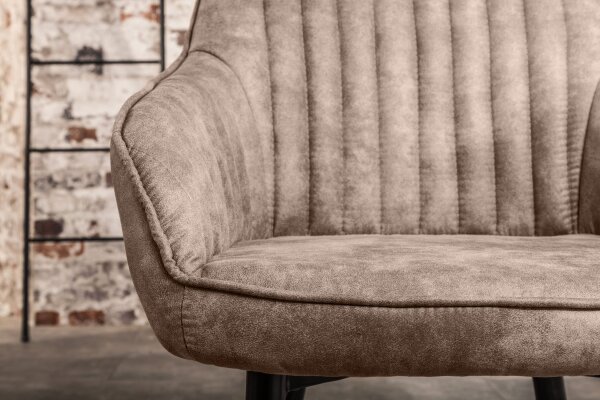 Chaise de salle à manger Taupe Noir L : 60 cm avec accoudoirs Tissu Métal