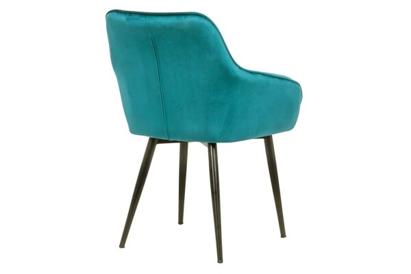 Chaise de salle à manger turquoise noir en velours métal avec accoudoirs