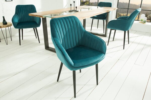 Chaise de salle à manger turquoise noir en velours métal avec accoudoirs