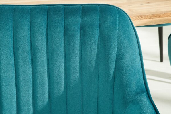 Chaise de salle à manger turquoise noir en velours métal avec accoudoirs
