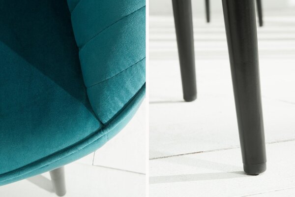 Chaise de salle à manger turquoise noir en velours métal avec accoudoirs