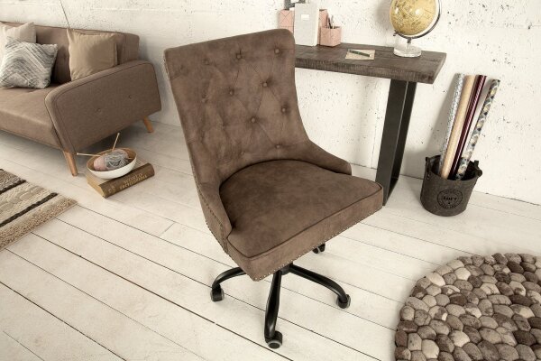 Chaise de bureau réglable en hauteur tissu métal Chesterfield