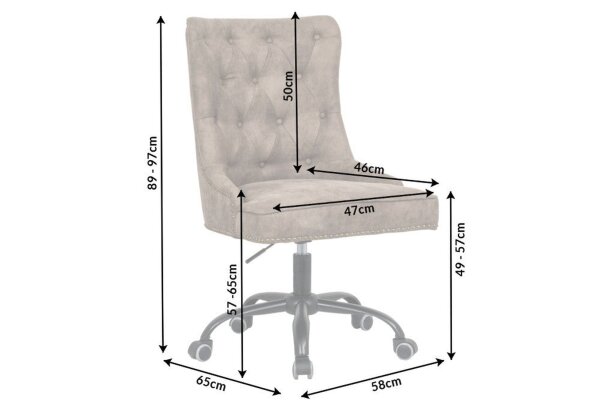 Chaise de bureau réglable en hauteur tissu métal Chesterfield