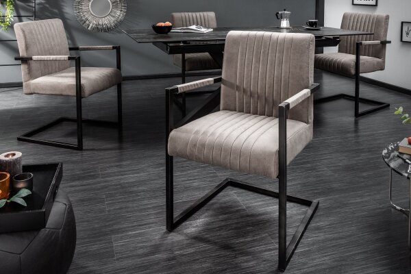 Chaise cantilever taupe noir tissu métal avec accoudoirs