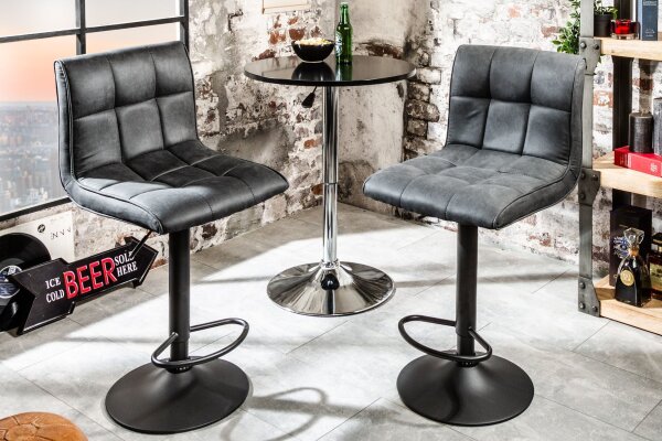 Chaise de bar réglable en hauteur tissu métal avec dossier gris noir