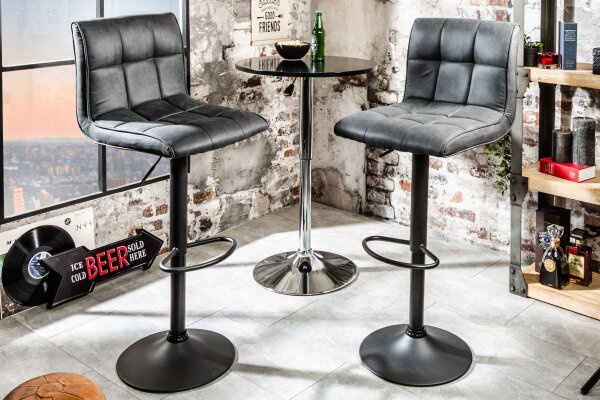 Chaise de bar réglable en hauteur tissu métal avec dossier gris noir