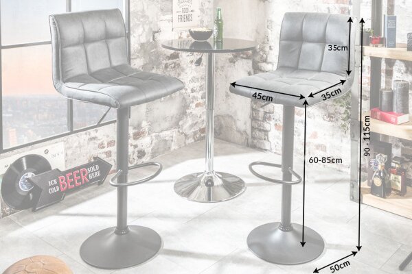 Chaise de bar réglable en hauteur tissu métal avec dossier gris noir