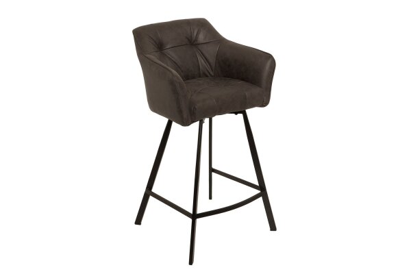 Chaise de comptoir velours métal gris noir avec dossier