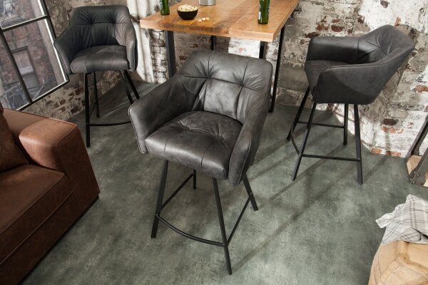 Chaise de comptoir velours métal gris noir avec dossier