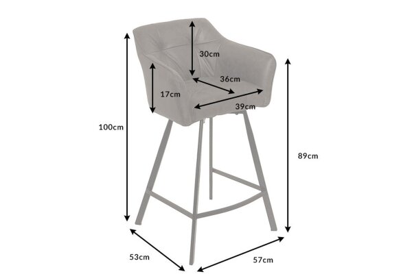 Chaise de comptoir velours métal gris noir avec dossier