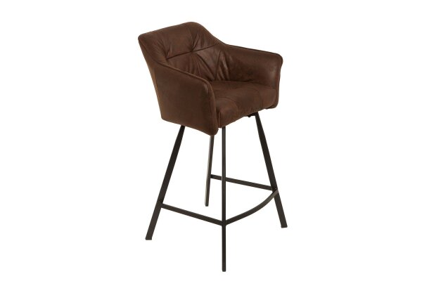 Tabouret de bar velours métal brun antique noir avec dossier