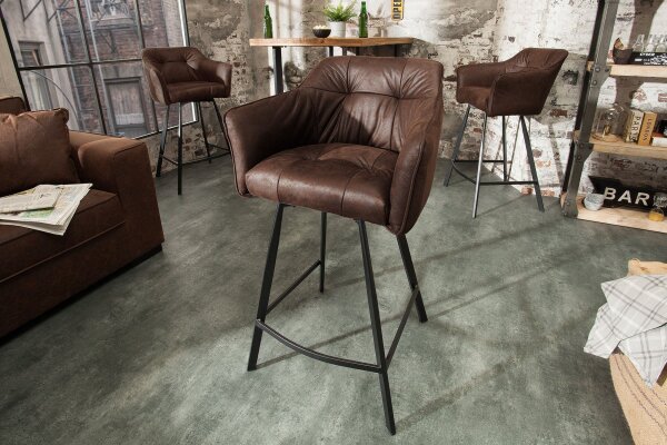 Tabouret de bar velours métal brun antique noir avec dossier