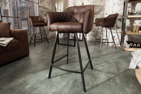 Tabouret de bar velours métal brun antique noir avec dossier