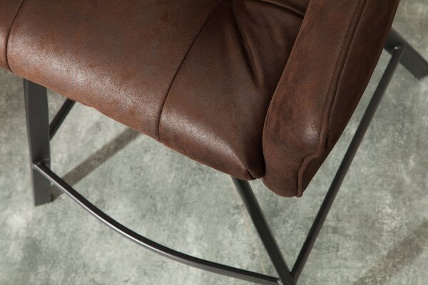 Tabouret de bar velours métal brun antique noir avec dossier