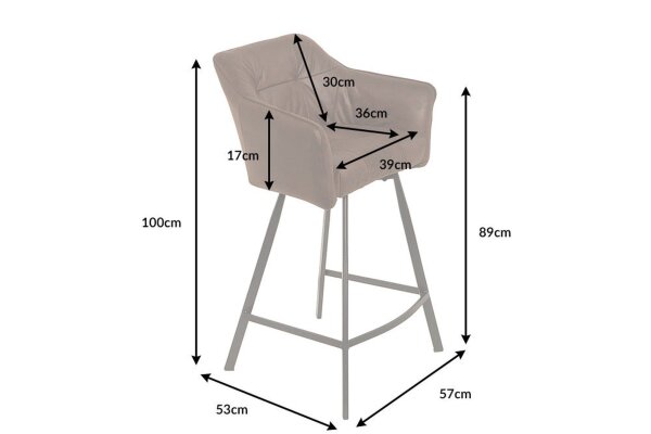 Tabouret de bar velours métal brun antique noir avec dossier