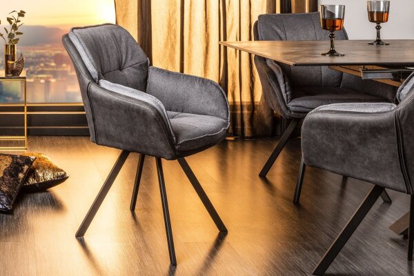 Chaise pivotante anthracite noir en tissu métal sans roulettes