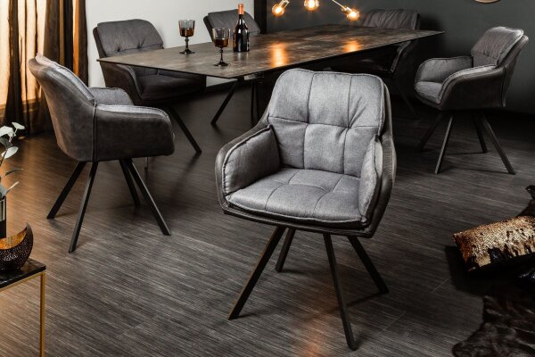 Chaise pivotante anthracite noir en tissu métal sans roulettes