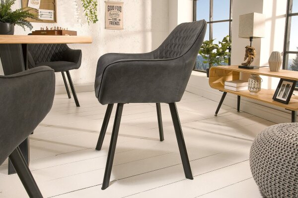 Chaise de salle à manger Anthracite avec accoudoirs Tissu Métal Rétro