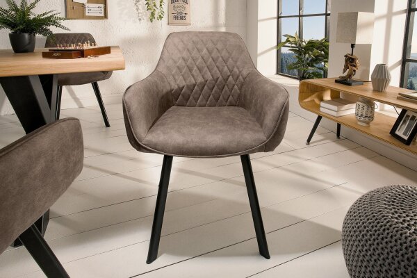 Chaise de salle à manger Retro Taupe Noir Tissu Métal avec accoudoirs