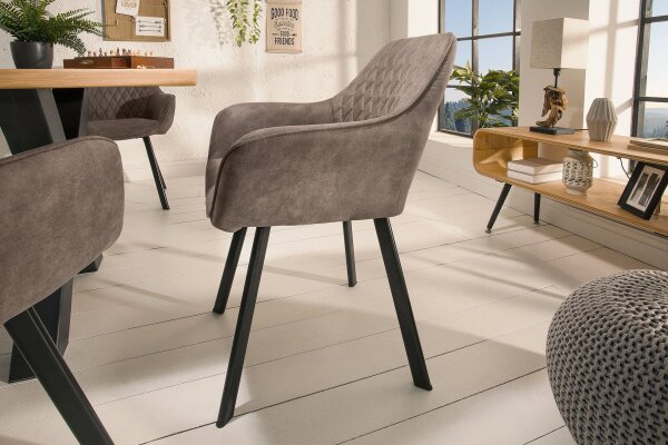 Chaise de salle à manger Retro Taupe Noir Tissu Métal avec accoudoirs