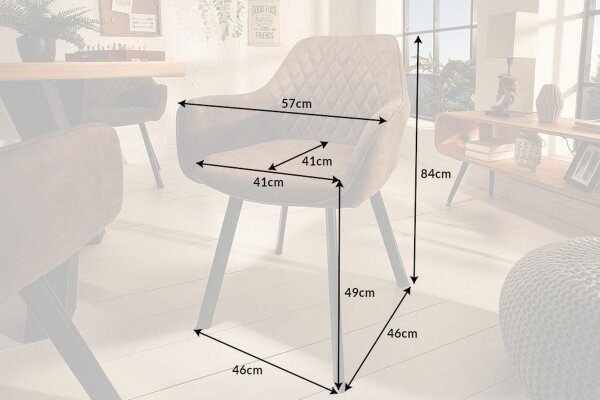 Chaise de salle à manger Retro Taupe Noir Tissu Métal avec accoudoirs