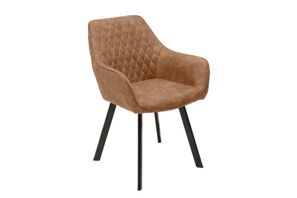 Chaise salle à manger marron noir en tissu métal avec accoudoirs