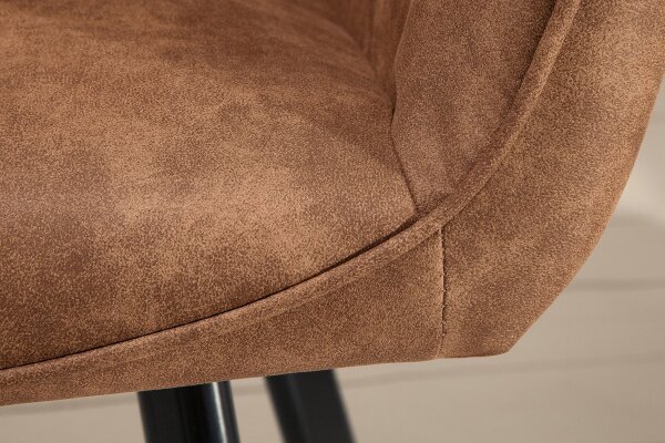 Chaise salle à manger marron noir en tissu métal avec accoudoirs