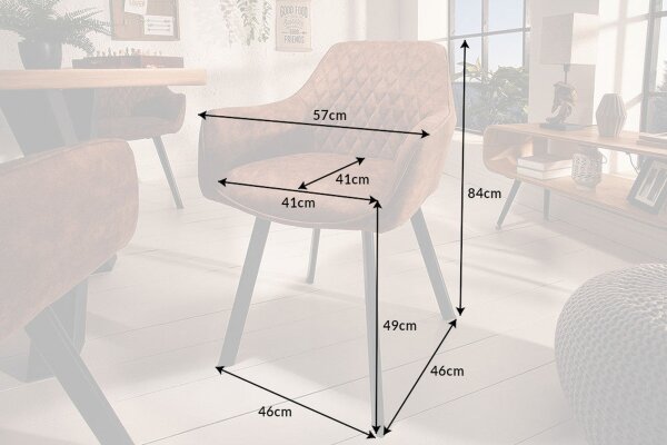 Chaise salle à manger marron noir en tissu métal avec accoudoirs