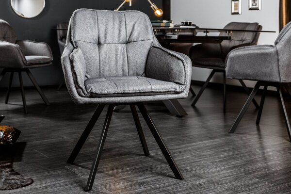 Chaise pivotante Gris Noir Tissu Métal sans roulettes LIBYA